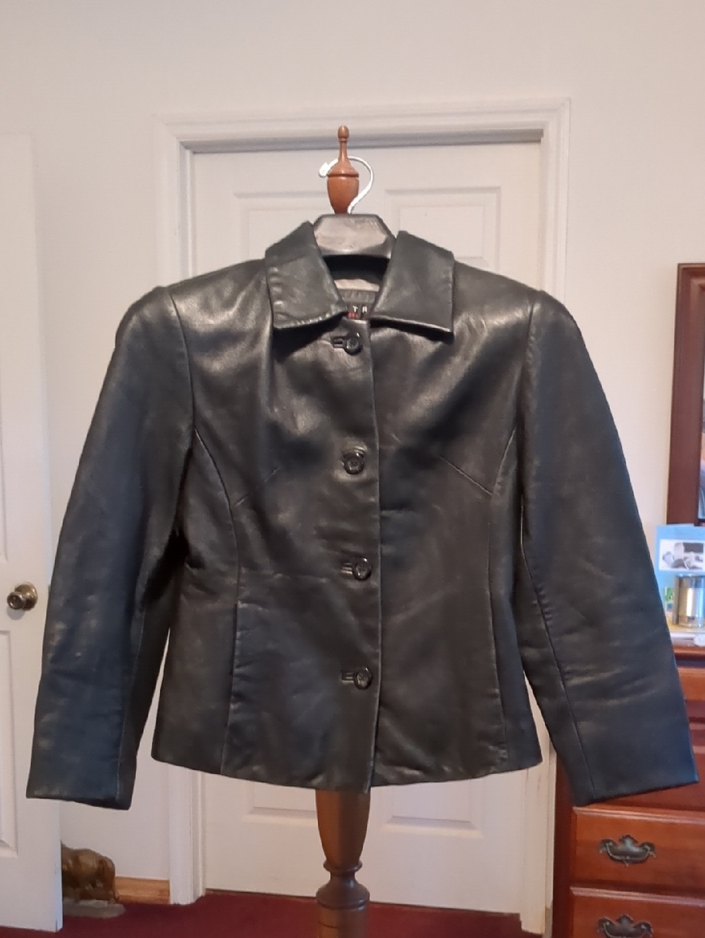 Fleet Street Red Label Black Leather Jacket Small Blazer Button Front 90s Minima - Picture 11 of 13